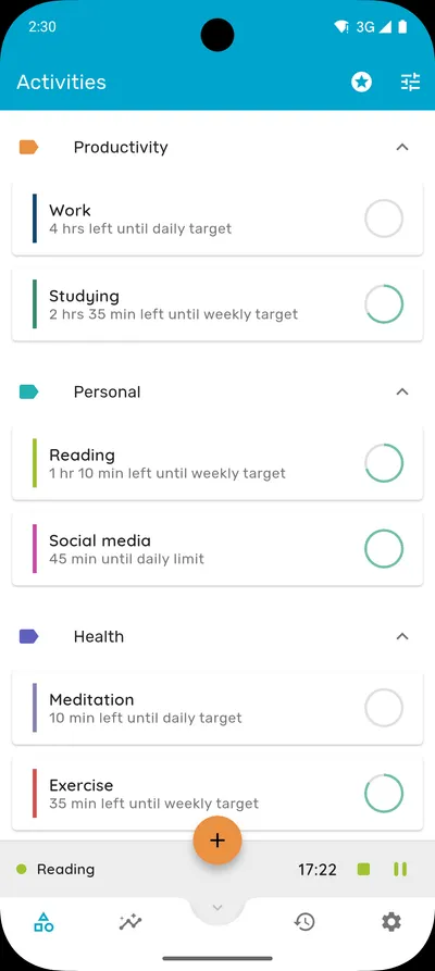 Activities dashboard