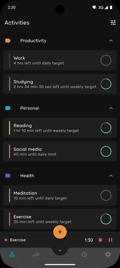 Timelog in dark mode